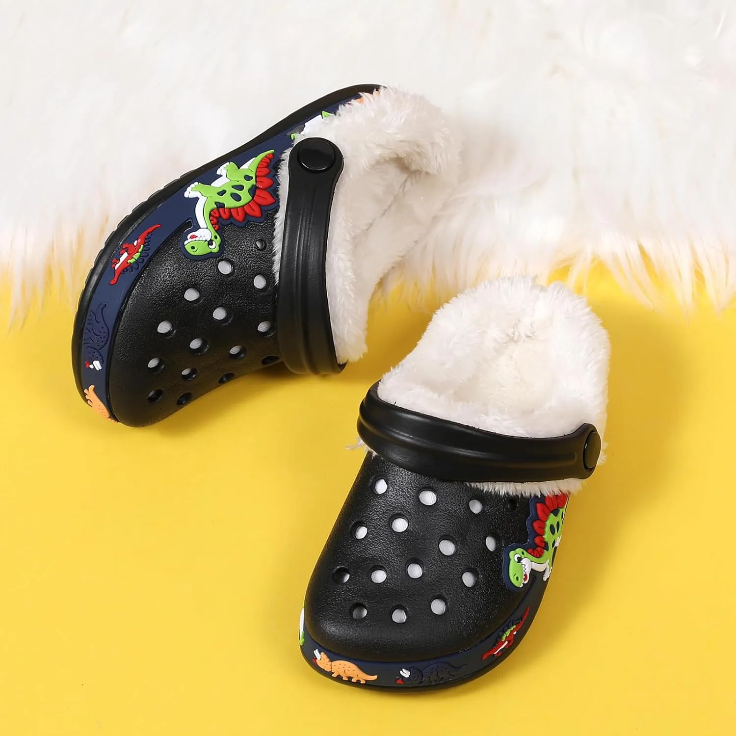 Little Kids Lined Clogs Boys Garden Slippers Kids Plush Warm Slippers Girls Fuzzy Plush Lined Home Bedroom Slippers