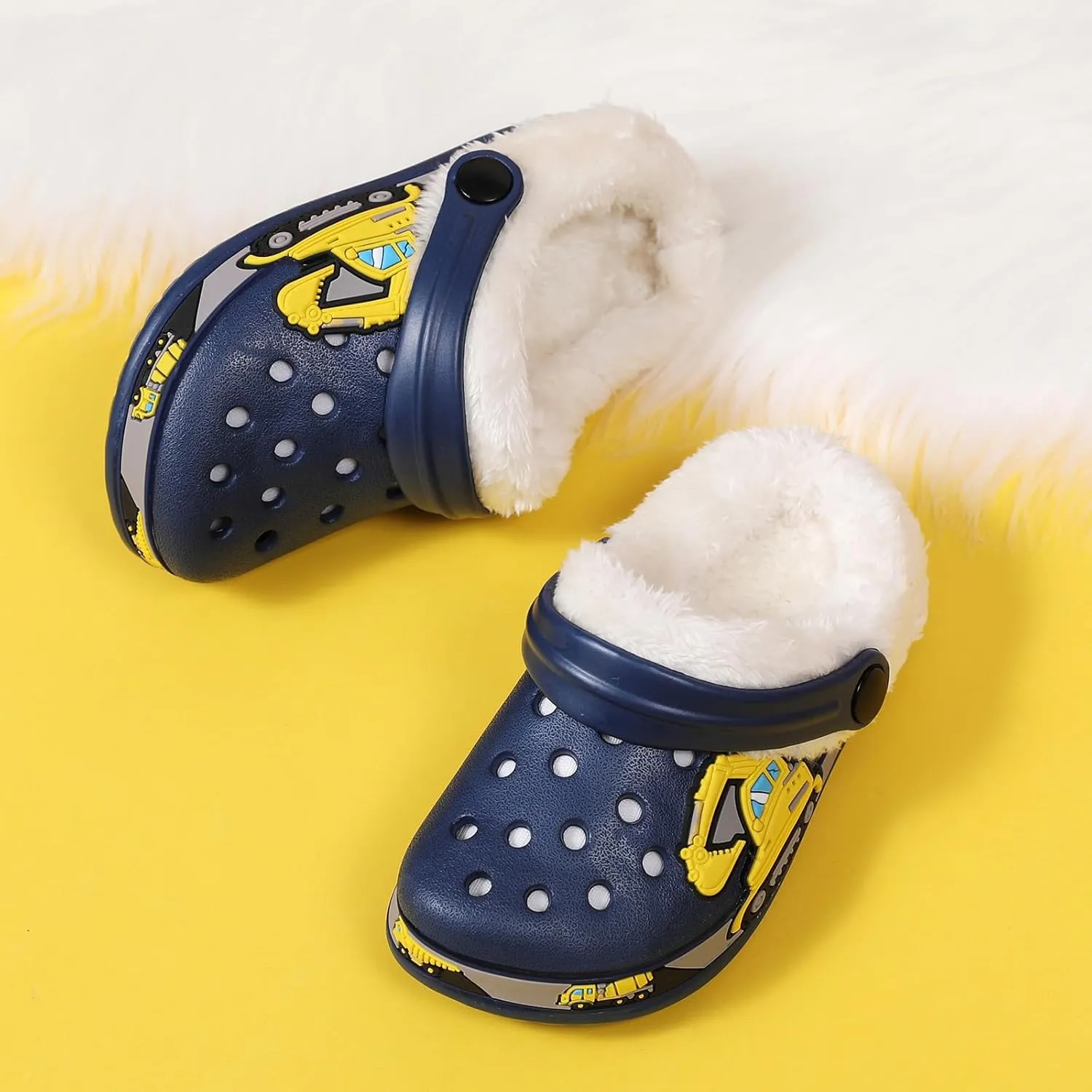 Little Kids Lined Clogs Boys Garden Slippers Kids Plush Warm Slippers Girls Fuzzy Plush Lined Home Bedroom Slippers