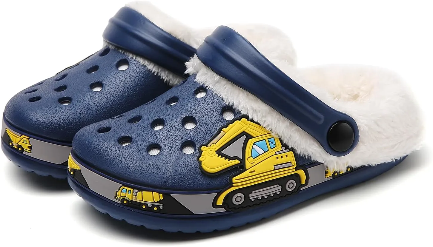 Little Kids Lined Clogs Boys Garden Slippers Kids Plush Warm Slippers Girls Fuzzy Plush Lined Home Bedroom Slippers