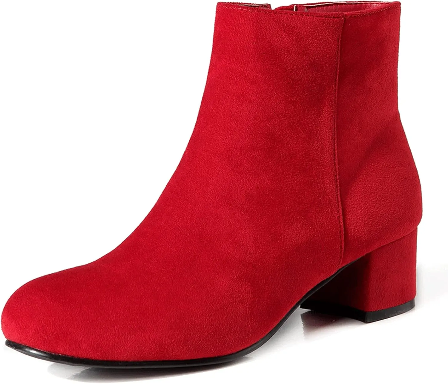 LIURUIJIA Women's Suede Ankle Boots Low Heel Leather Booties Side Zippers Round Toe Short Boots