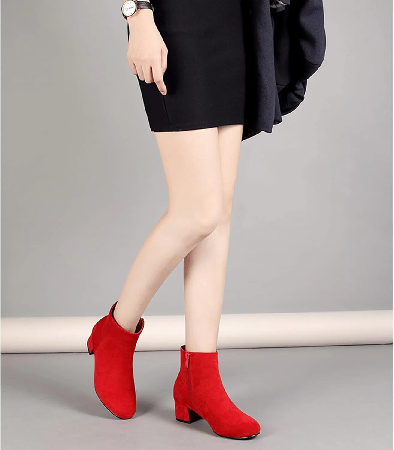 LIURUIJIA Women's Suede Ankle Boots Low Heel Leather Booties Side Zippers Round Toe Short Boots