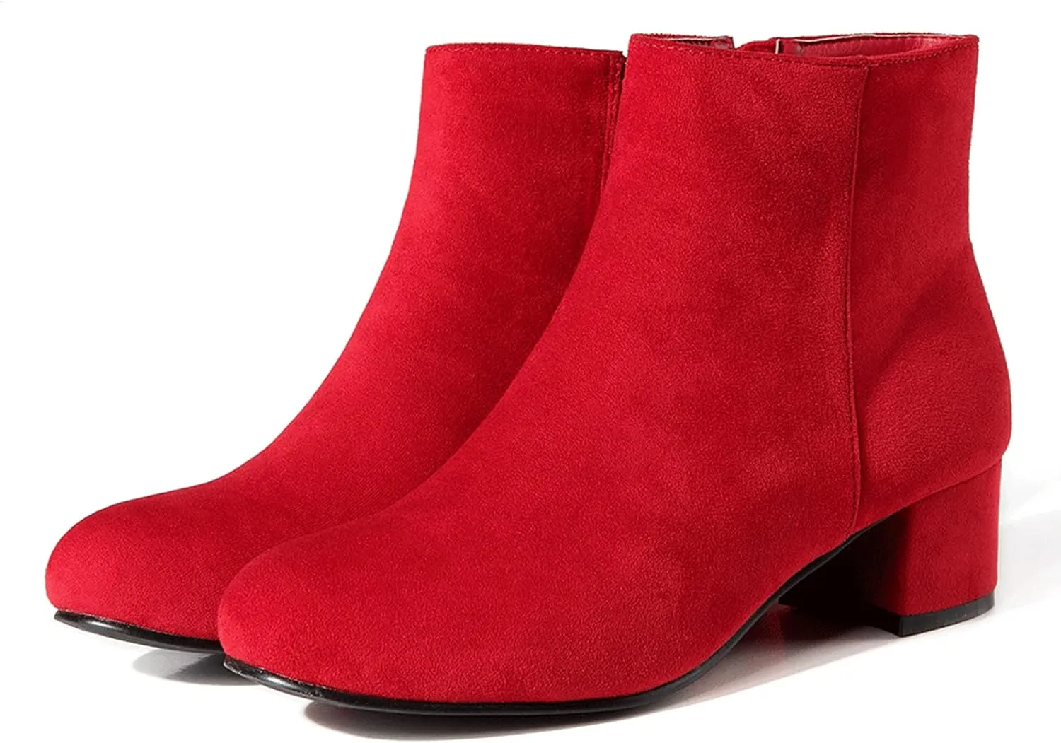 LIURUIJIA Women's Suede Ankle Boots Low Heel Leather Booties Side Zippers Round Toe Short Boots