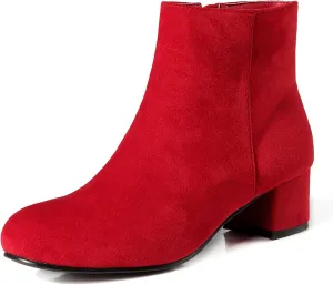 LIURUIJIA Women's Suede Ankle Boots Low Heel Leather Booties Side Zippers Round Toe Short Boots
