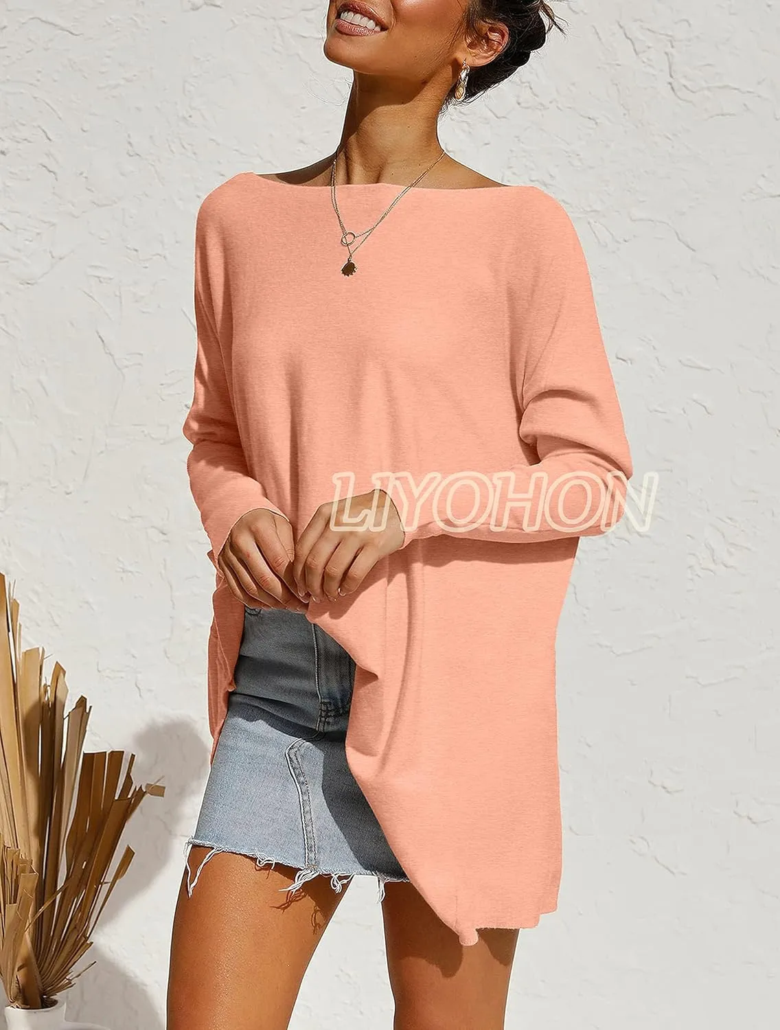 LIYOHON Oversized T Shirts for Women Tunic Tops to Wear with Leggings Long Sleeve Fall Sweaters Dressy Tops