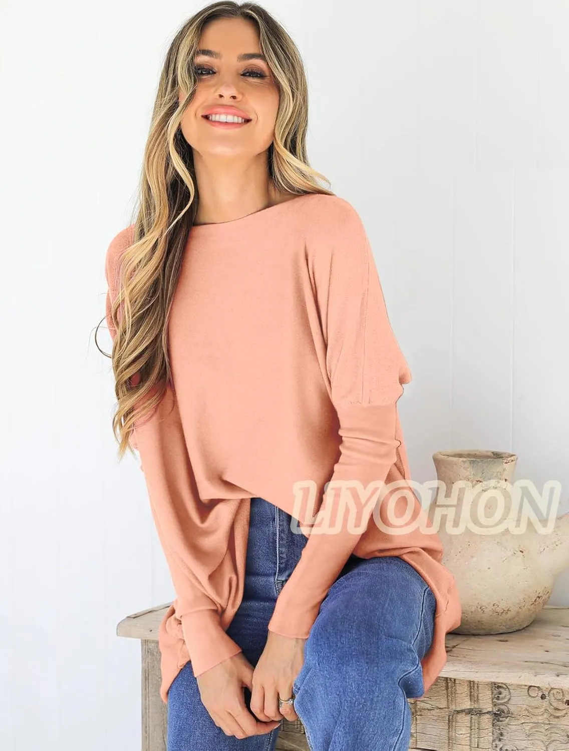 LIYOHON Oversized T Shirts for Women Tunic Tops to Wear with Leggings Long Sleeve Fall Sweaters Dressy Tops