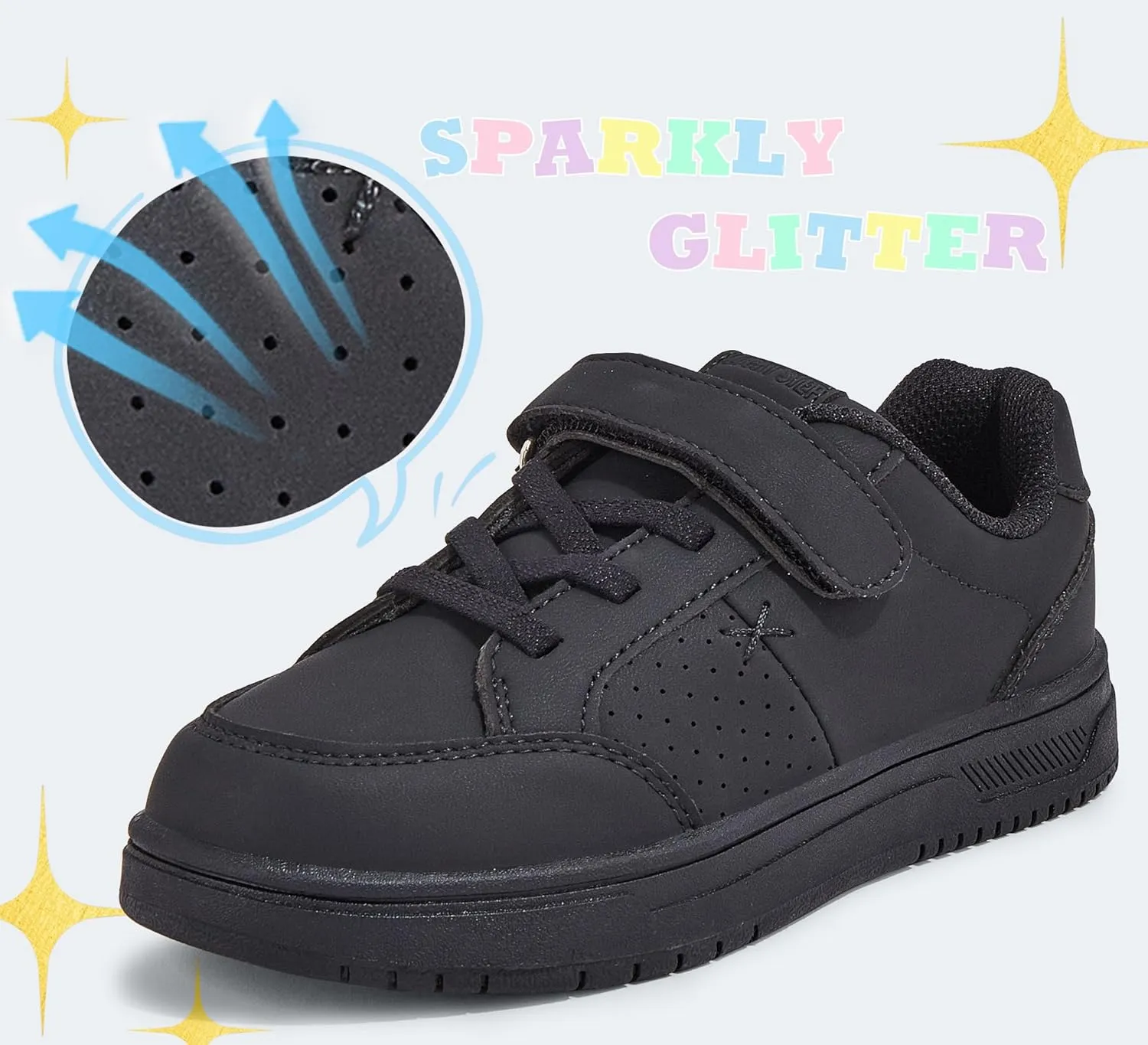 LUCKY STEP Kid's Glitter Walking Shoes Shiny Sparkly Sequins Fashion Sneakers Hook and Loop Athletic Unisex-Child Casual Running for Children/Boys/Girls