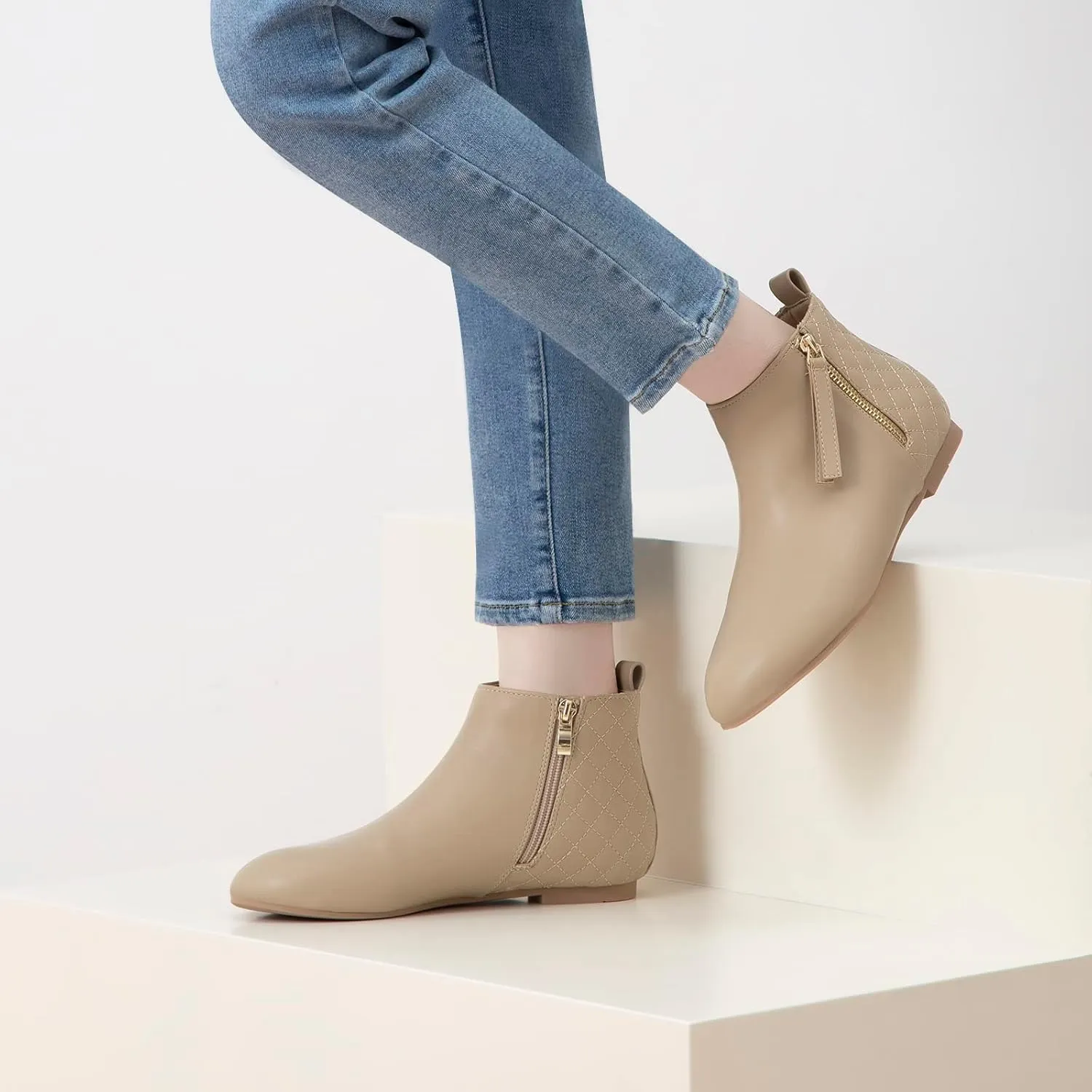 MaxMuxun Women's Ankle Boots Flat Low Heel Zipper/Chelsea Booties Winter Fall Fashion Boots