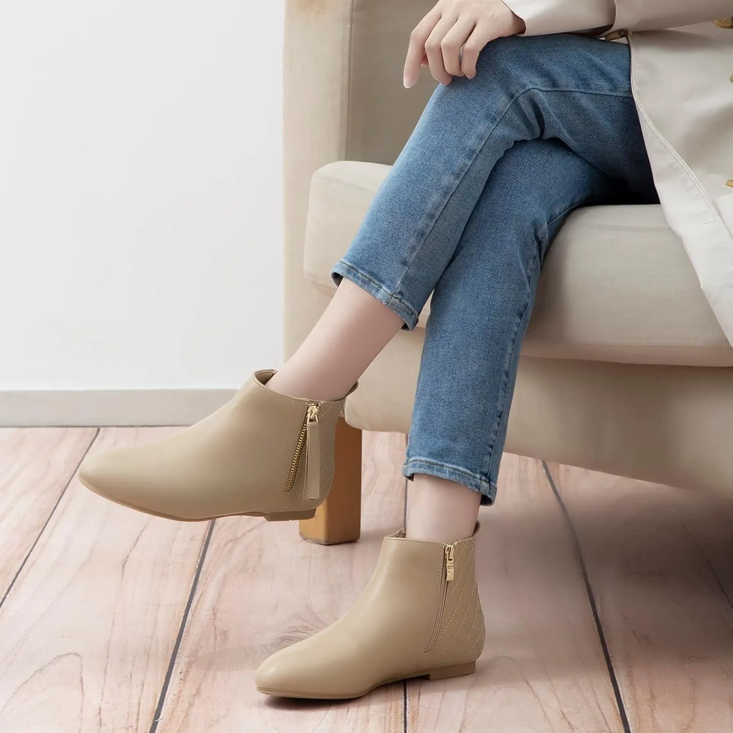 MaxMuxun Women's Ankle Boots Flat Low Heel Zipper/Chelsea Booties Winter Fall Fashion Boots