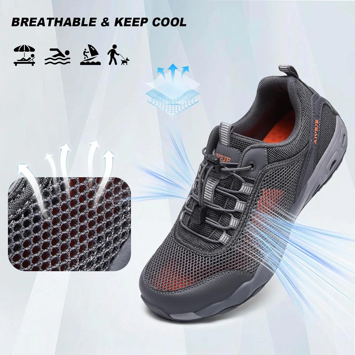 Men’s Amphibious Water Shoes - Summer Hiking Athletic Water Sandals Closed Toe Aqua Sneakers