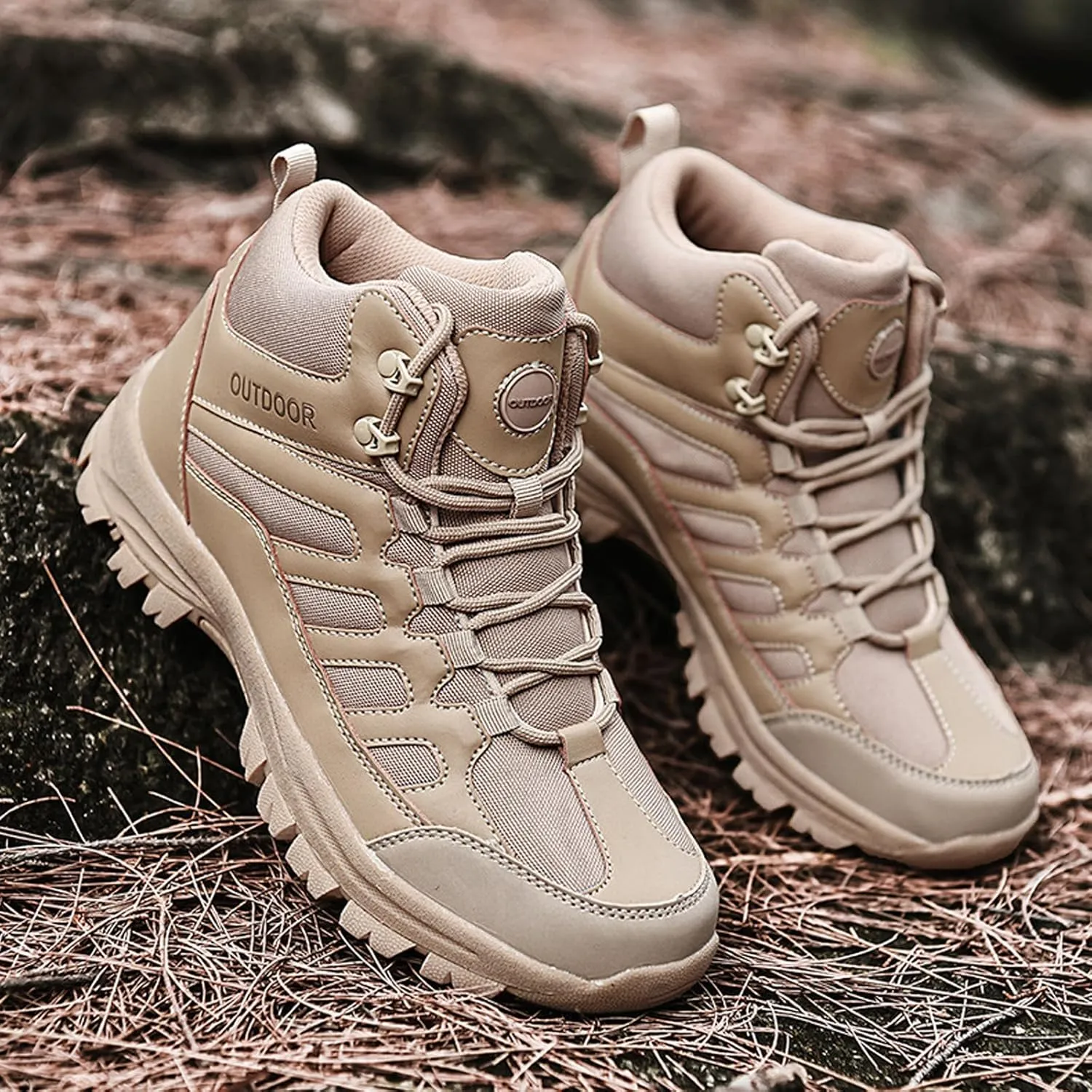Men's Breathable Waterproof Non-Slip Hiking Boots Leather Lightweight Comfortable Quick Dry Lace-up Outdoor Ankle Boots for Walking Trekking Work Camping