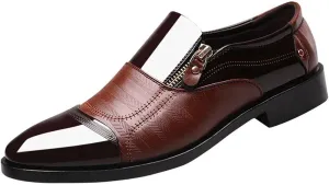 Mens Casual Business Formal Shoes Pionted Toe Patent Leather Shoes with Side Zipper Cap Toe Slip on Oxfords for Men Office Dress Shoe Arch Support Walking Oxfords Modern Dress Suit (Brown, 11)