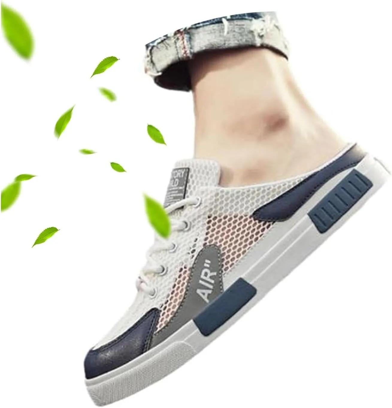 Mens Casual Slippers Summer Breathable Mesh Sandals, Lightweight Backless Sneakers Slip-on Low-Top Walking Mesh Shoes Outdoor Beach Shoes