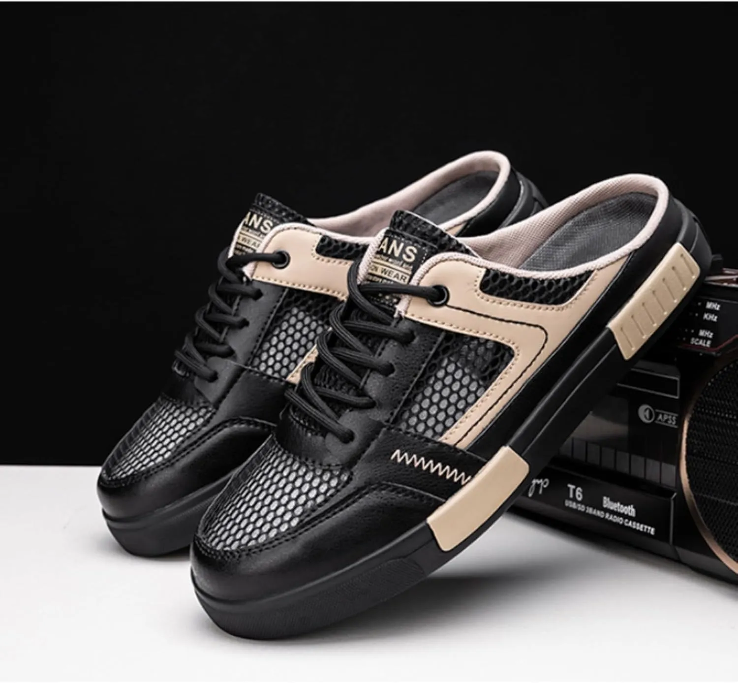 Mens Casual Slippers Summer Breathable Mesh Sandals, Lightweight Backless Sneakers Slip-on Low-Top Walking Mesh Shoes Outdoor Beach Shoes