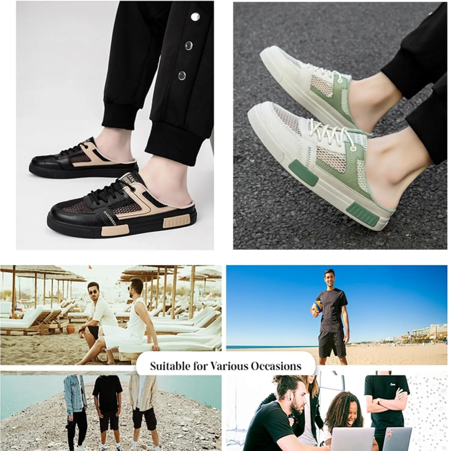 Mens Casual Slippers Summer Breathable Mesh Sandals, Lightweight Backless Sneakers Slip-on Low-Top Walking Mesh Shoes Outdoor Beach Shoes