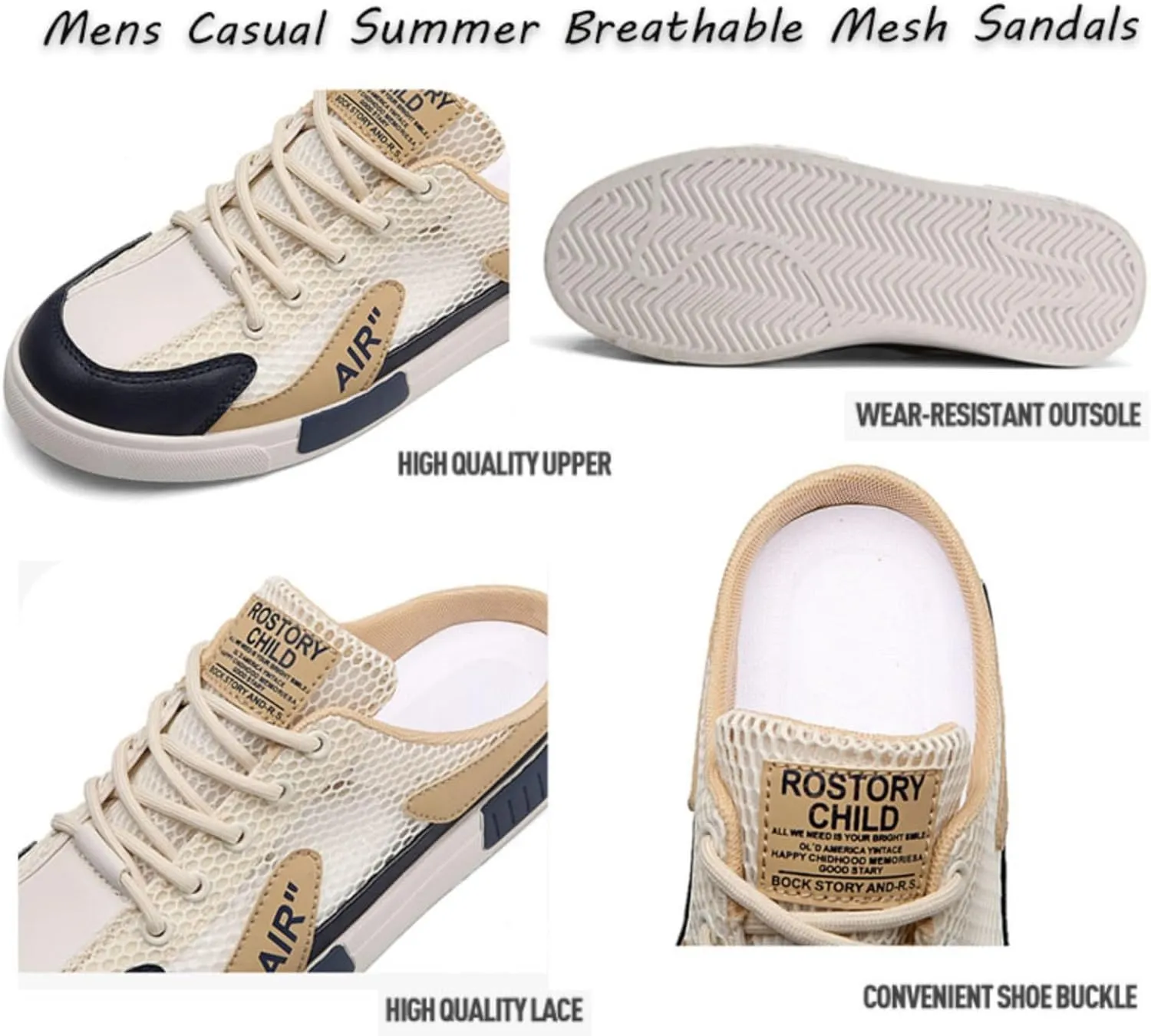 Mens Casual Slippers Summer Breathable Mesh Sandals, Lightweight Backless Sneakers Slip-on Low-Top Walking Mesh Shoes Outdoor Beach Shoes
