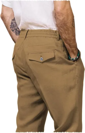 Men's Cotton Linen Pants Summer Drawstring Elastic Waist Vintage Lounge Trouser Lightweight Straight Legs