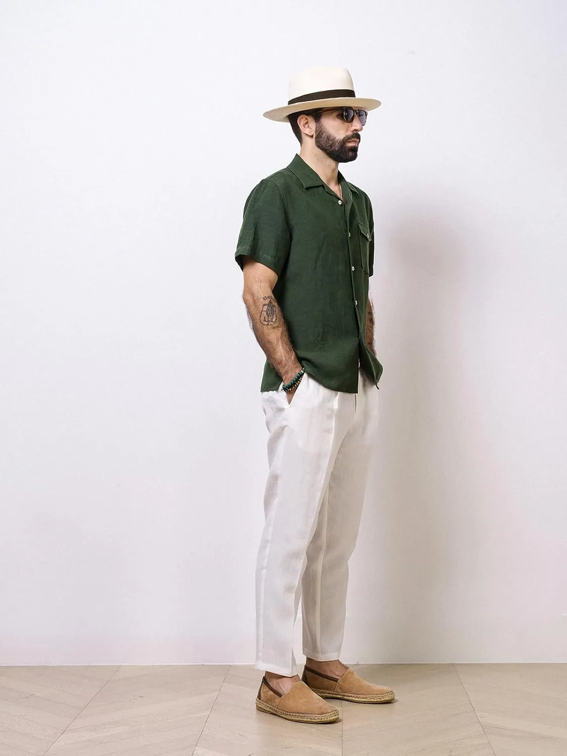 Men's Cotton Linen Pants Summer Drawstring Elastic Waist Vintage Lounge Trouser Lightweight Straight Legs