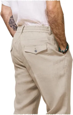 Men's Cotton Linen Pants Summer Drawstring Elastic Waist Vintage Lounge Trouser Lightweight Straight Legs