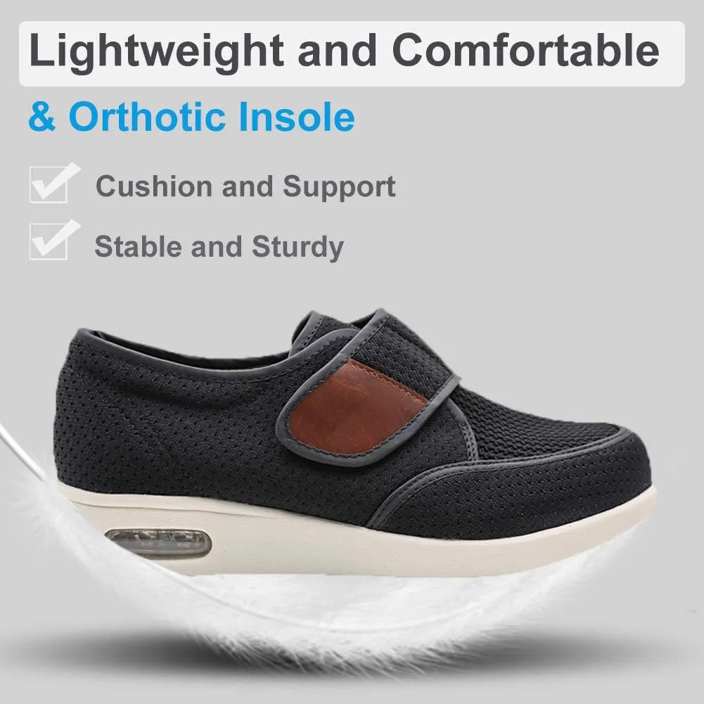 Mens Diabetic Edema Shoes Lightweight Walking Mesh Breathable Wide Sneakers Strap Adjustable Easy On and Off for Elderly, Swollen Feet, Plantar Fasciitis