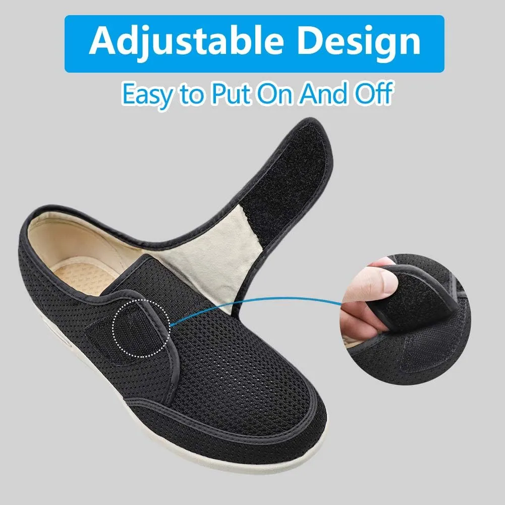 Mens Diabetic Edema Shoes Lightweight Walking Mesh Breathable Wide Sneakers Strap Adjustable Easy On and Off for Elderly, Swollen Feet, Plantar Fasciitis
