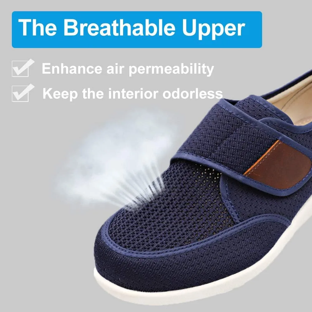 Mens Diabetic Edema Shoes Lightweight Walking Mesh Breathable Wide Sneakers Strap Adjustable Easy On and Off for Elderly, Swollen Feet, Plantar Fasciitis