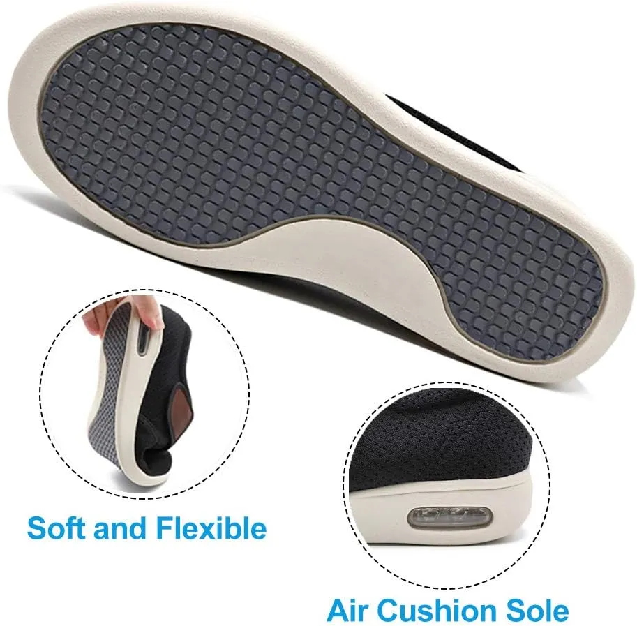 Mens Diabetic Edema Shoes Lightweight Walking Mesh Breathable Wide Sneakers Strap Adjustable Easy On and Off for Elderly, Swollen Feet, Plantar Fasciitis