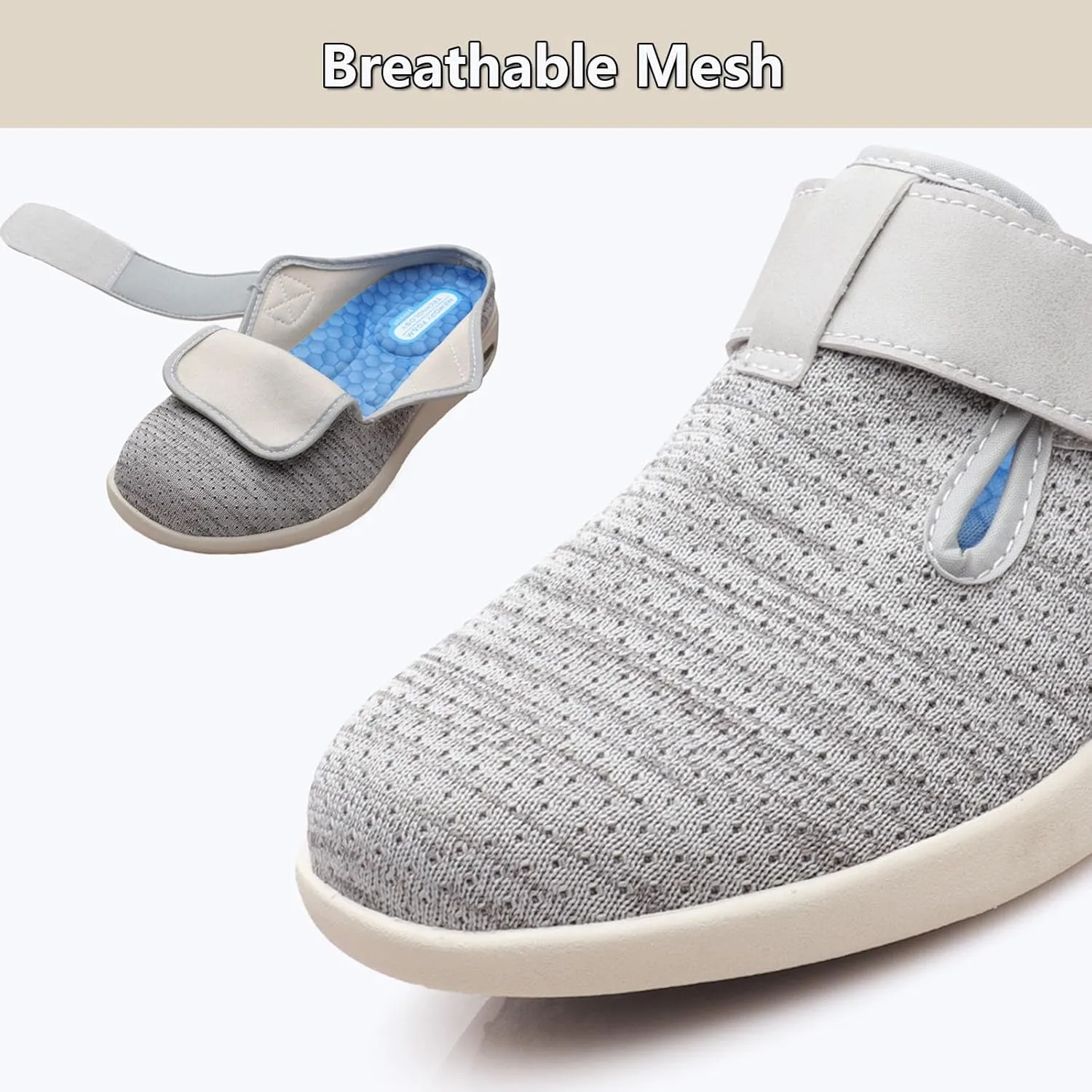 Men's Diabetic Shoes Extra Wide Width,Wide Widths Walking Edema Sneakers Adjustable Strap Easy On/Off with 3 Pairs Insoles Replacement