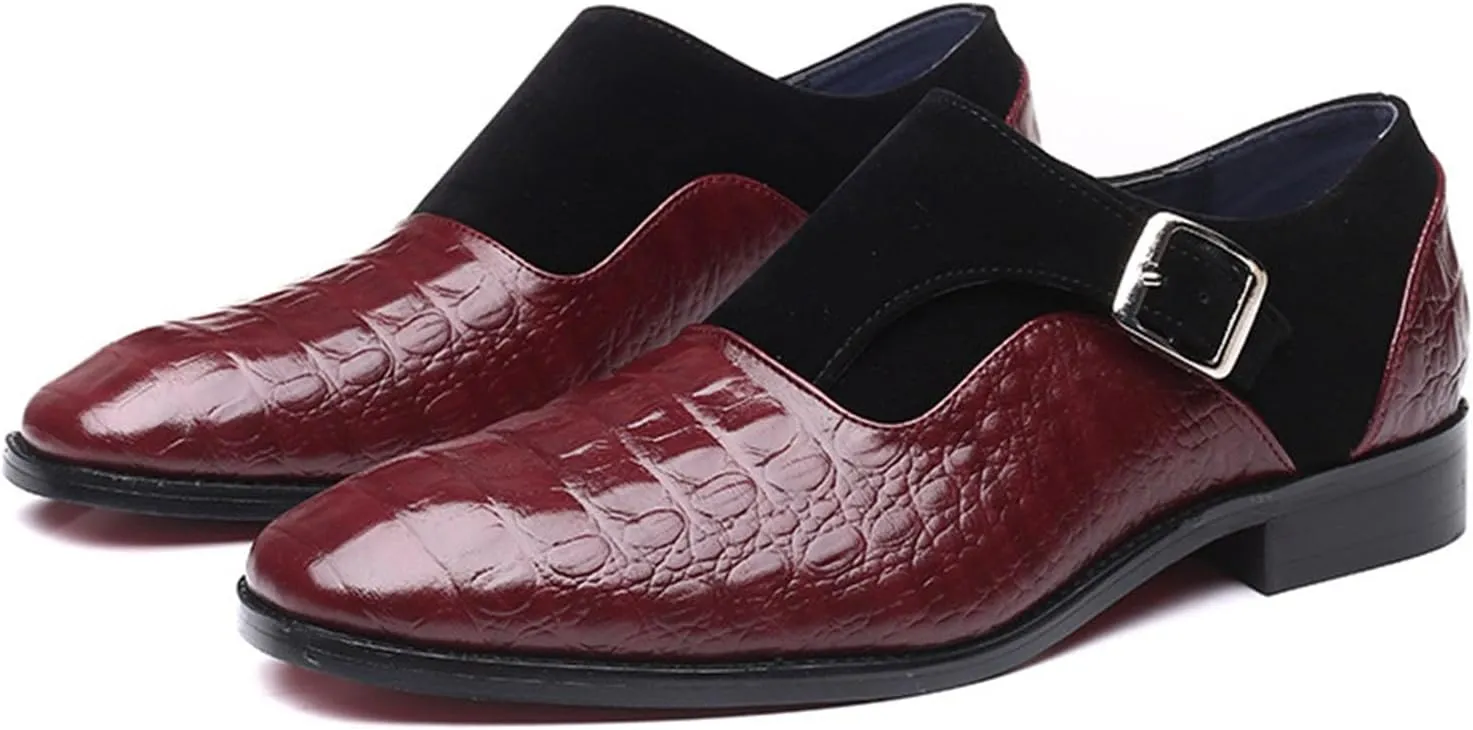 Men's Dress Crocodile Print Loafers Elastic Slip on with Buckle Fashion Shoes Wedding Shoes