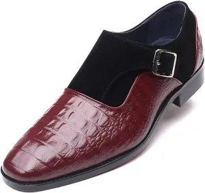 Men's Dress Crocodile Print Loafers Elastic Slip on with Buckle Fashion Shoes Wedding Shoes