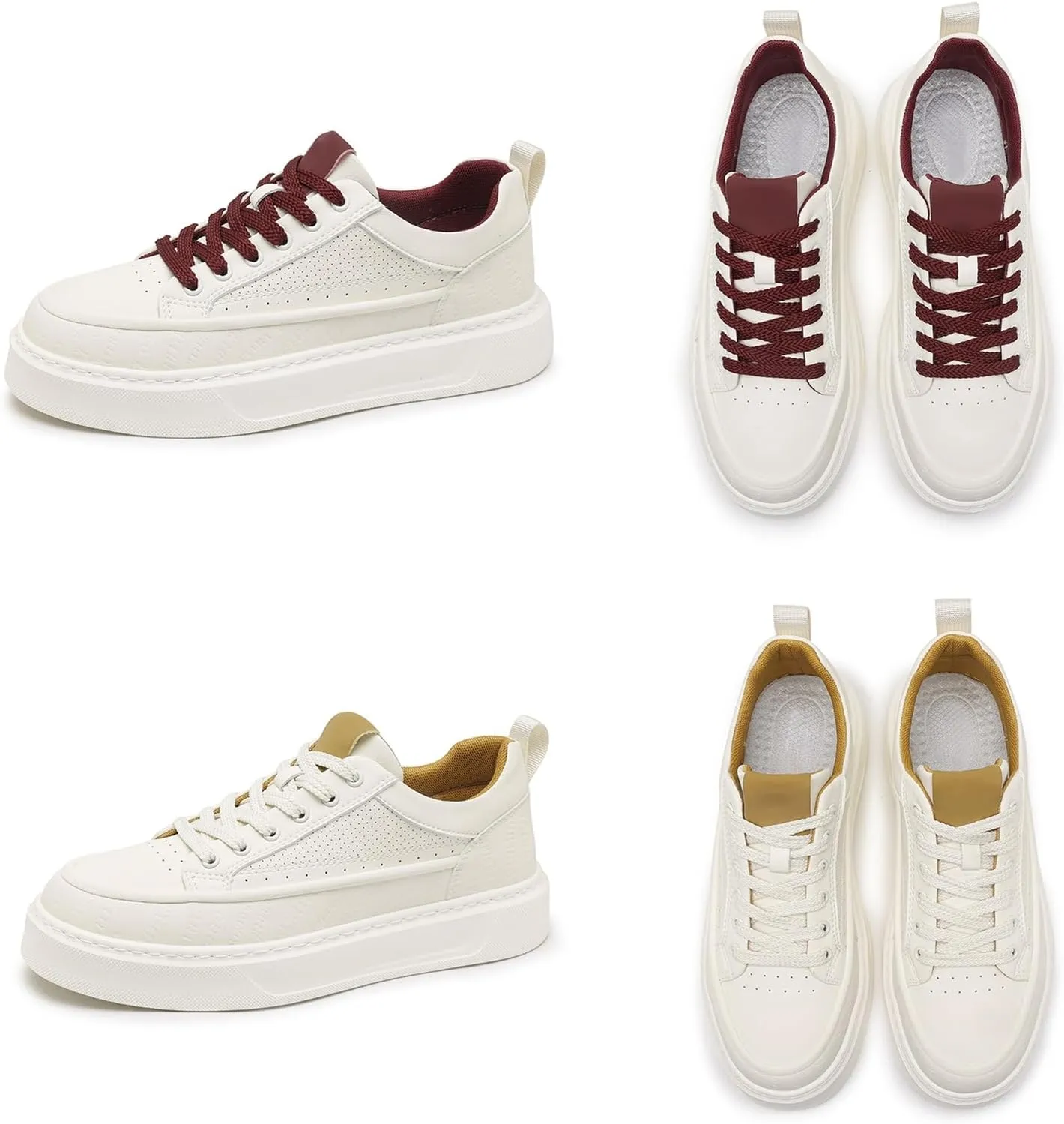 Men's Fashion Breathable Hollow Leather Platform Lace Up Sneakers Casual Retro Lightweight Round Toe Non Slip Walking Daily Skating Shoes