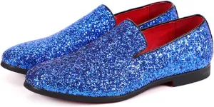 Mens Glitter Rhinestone Slip-On Tuxedo Loafers Classic Wingtip Dress Party Wedding Sparkly Penny Smoking Slippers