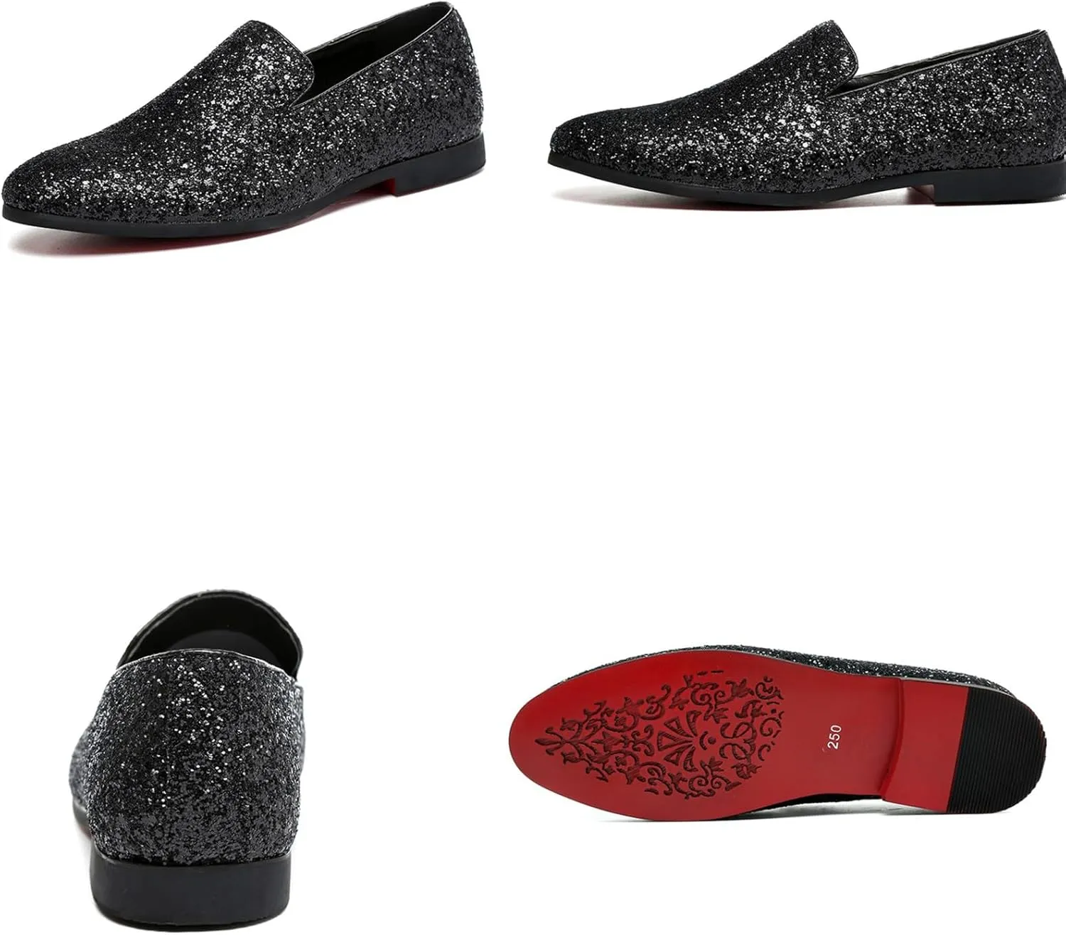 Mens Glitter Rhinestone Slip-On Tuxedo Loafers Classic Wingtip Dress Party Wedding Sparkly Penny Smoking Slippers