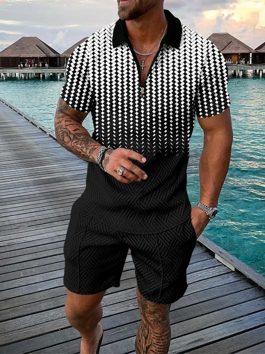men's short sets outfits 2 piece summer tracksuit short sleeve polo shirt and shorts set casual sport suit