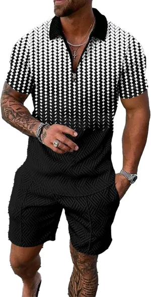 men's short sets outfits 2 piece summer tracksuit short sleeve polo shirt and shorts set casual sport suit