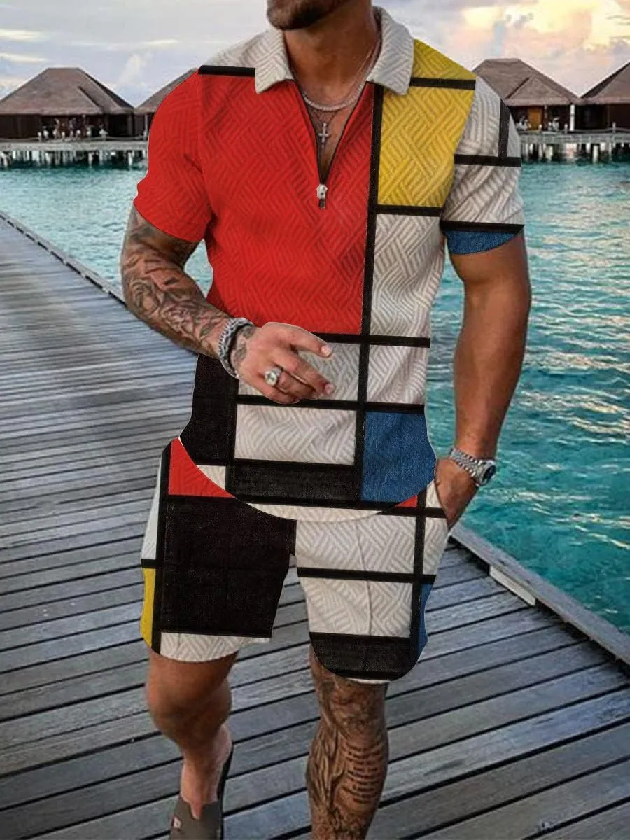men's short sets outfits 2 piece summer tracksuit short sleeve polo shirt and shorts set casual sport suit
