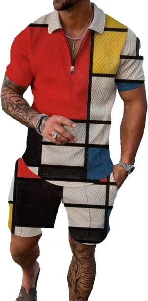 men's short sets outfits 2 piece summer tracksuit short sleeve polo shirt and shorts set casual sport suit