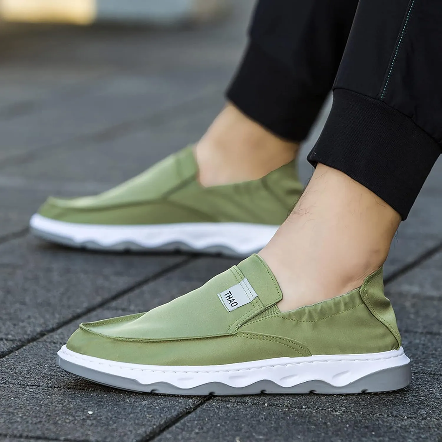 Men's Slip on lce Silk Comfortable Loafers,Vintage Flat Comfy Boat Shoes Lightweight Canvas Non-Slip Fashion Sneakers Walking Shoes