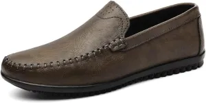 Men's Slip-On Leather Shoes, Driving Loafers, Casual Flats, Retro Style, Handmade, Breathable, Big Size