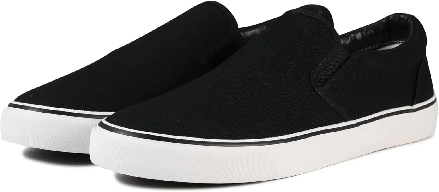 Men's Sneakers Classic Low Top Slip On Shoes Wide Canvas Skate Loafers Sneakers with Soft Insole Causal Dress Shoes for Men Comfortable Walking Shoes Slip on Sneakers for Men