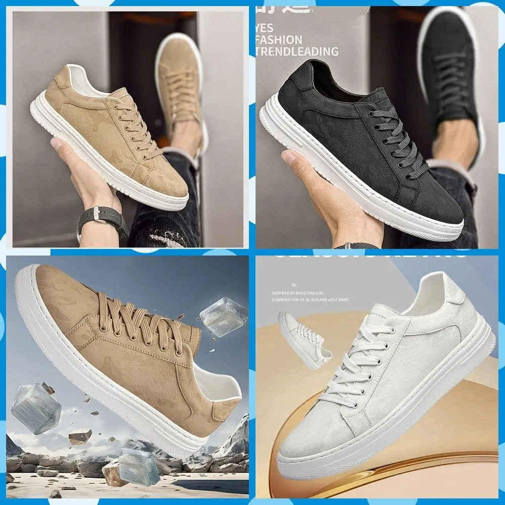 Men's Stylish Sneakers These Lightweight Leather Shoes Offer Breathability. Perfect for Walking, Business, or Casual outings, They Feature a Non-Slip Sole and lace-up Design for a Secure fit.