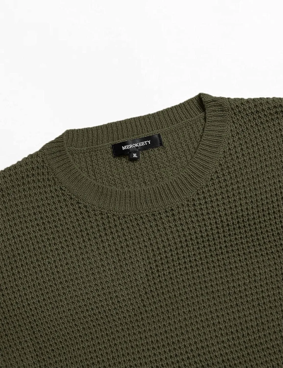 MEROKEETY Women's 2024 Long Sleeve Waffle Knit Sweater Crew Neck Solid Color Pullover Jumper Tops