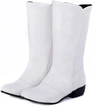 MIOKE Women's Winter Cowboy Mid Calf Boots Round Toe Slip-On Wide Width Comfy Stacked Low Heel Western Boots