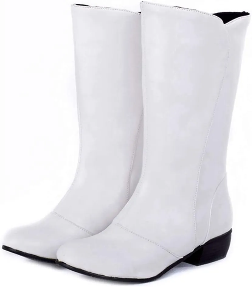MIOKE Women's Winter Cowboy Mid Calf Boots Round Toe Slip-On Wide Width Comfy Stacked Low Heel Western Boots
