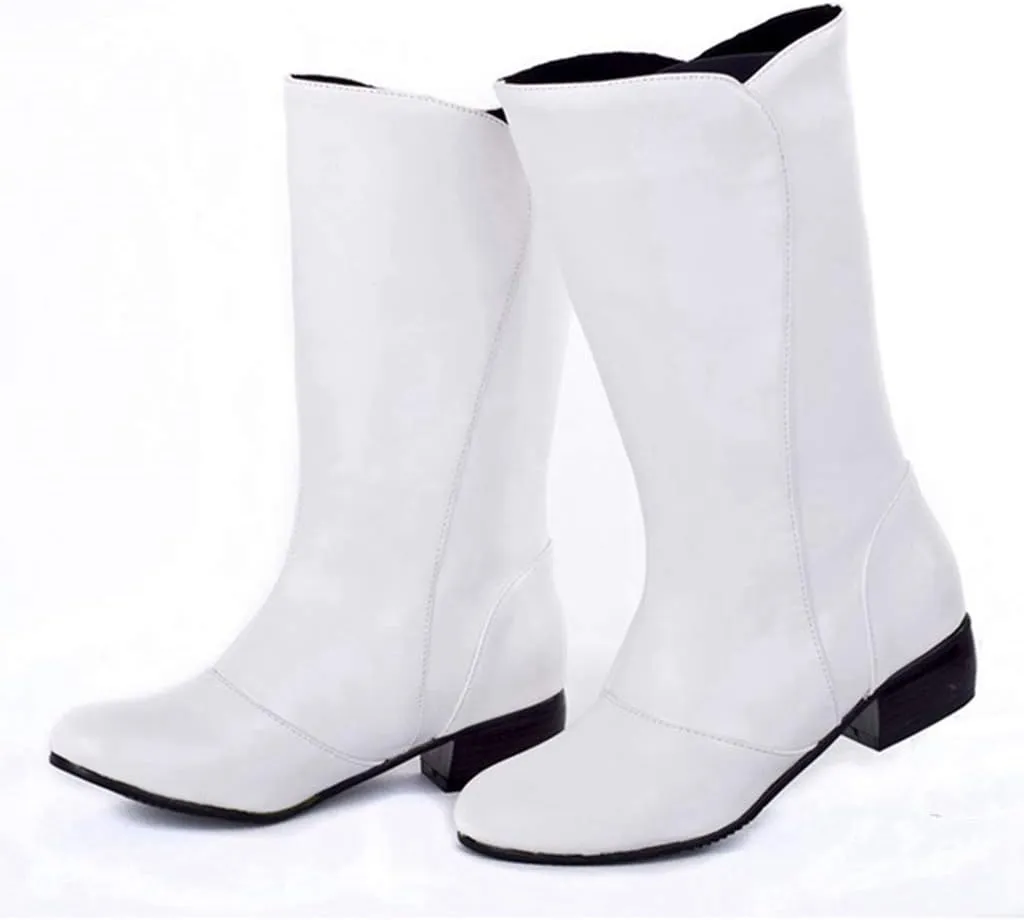 MIOKE Women's Winter Cowboy Mid Calf Boots Round Toe Slip-On Wide Width Comfy Stacked Low Heel Western Boots