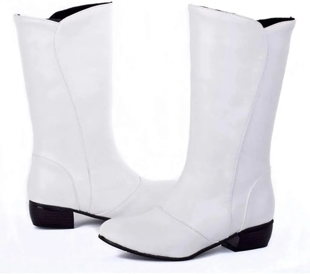 MIOKE Women's Winter Cowboy Mid Calf Boots Round Toe Slip-On Wide Width Comfy Stacked Low Heel Western Boots