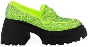 MissHeel Rhinestone Loafers for Women Slip On Platform Chunky Heels
