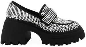 MissHeel Rhinestone Loafers for Women Slip On Platform Chunky Heels
