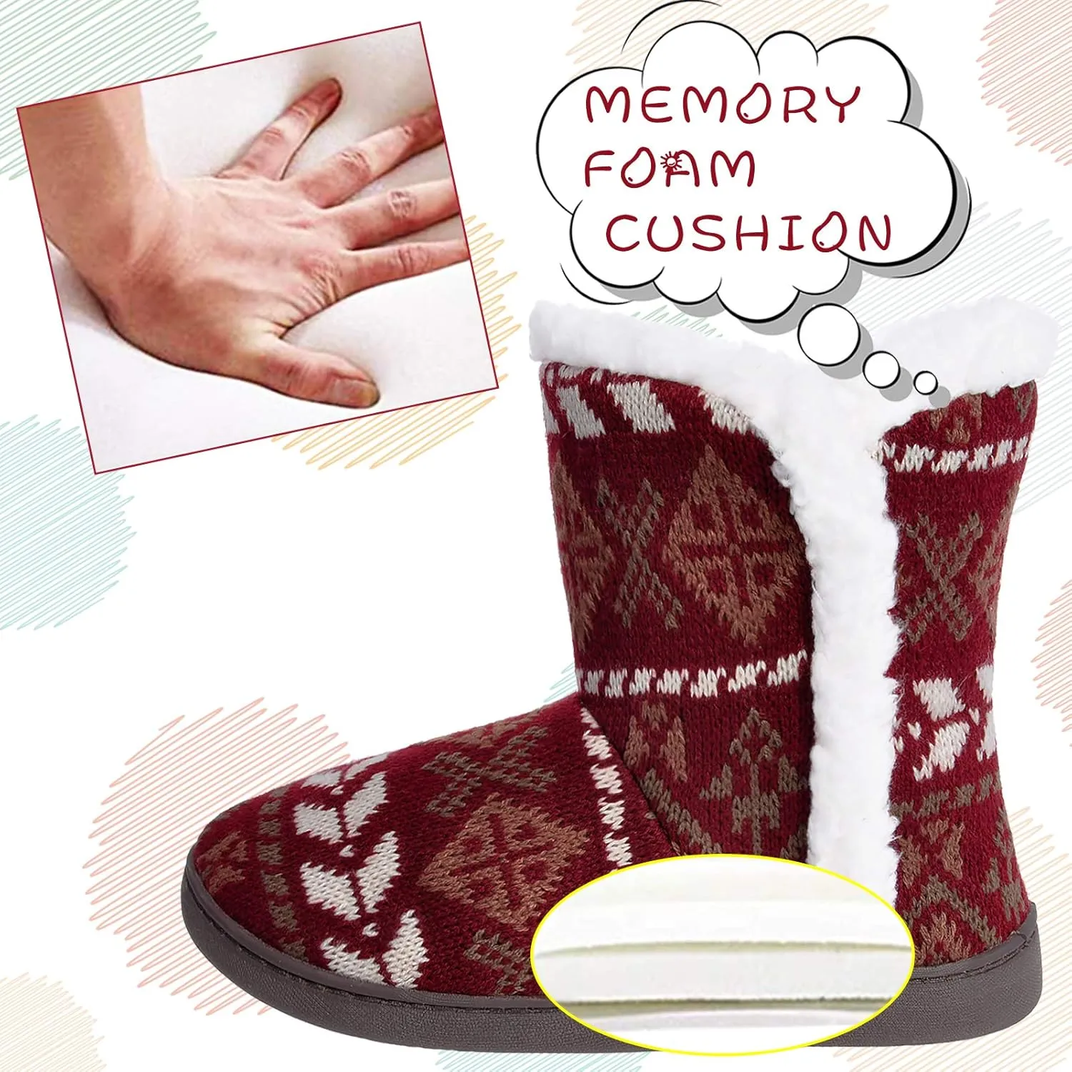 MIXIN Women Comfort Warm Fluffy Faux Fur Slipper Boots Soft Memory Foam Ankle Booties House Pull on Shoes Anti-Slip Sole Indoor Outdoor
