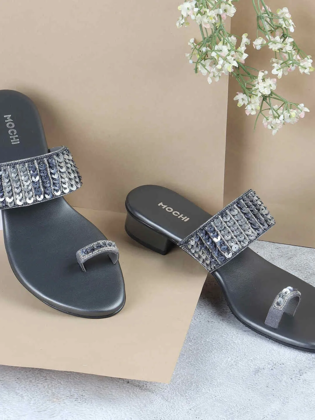 Mochi Women Embellished Block Mules