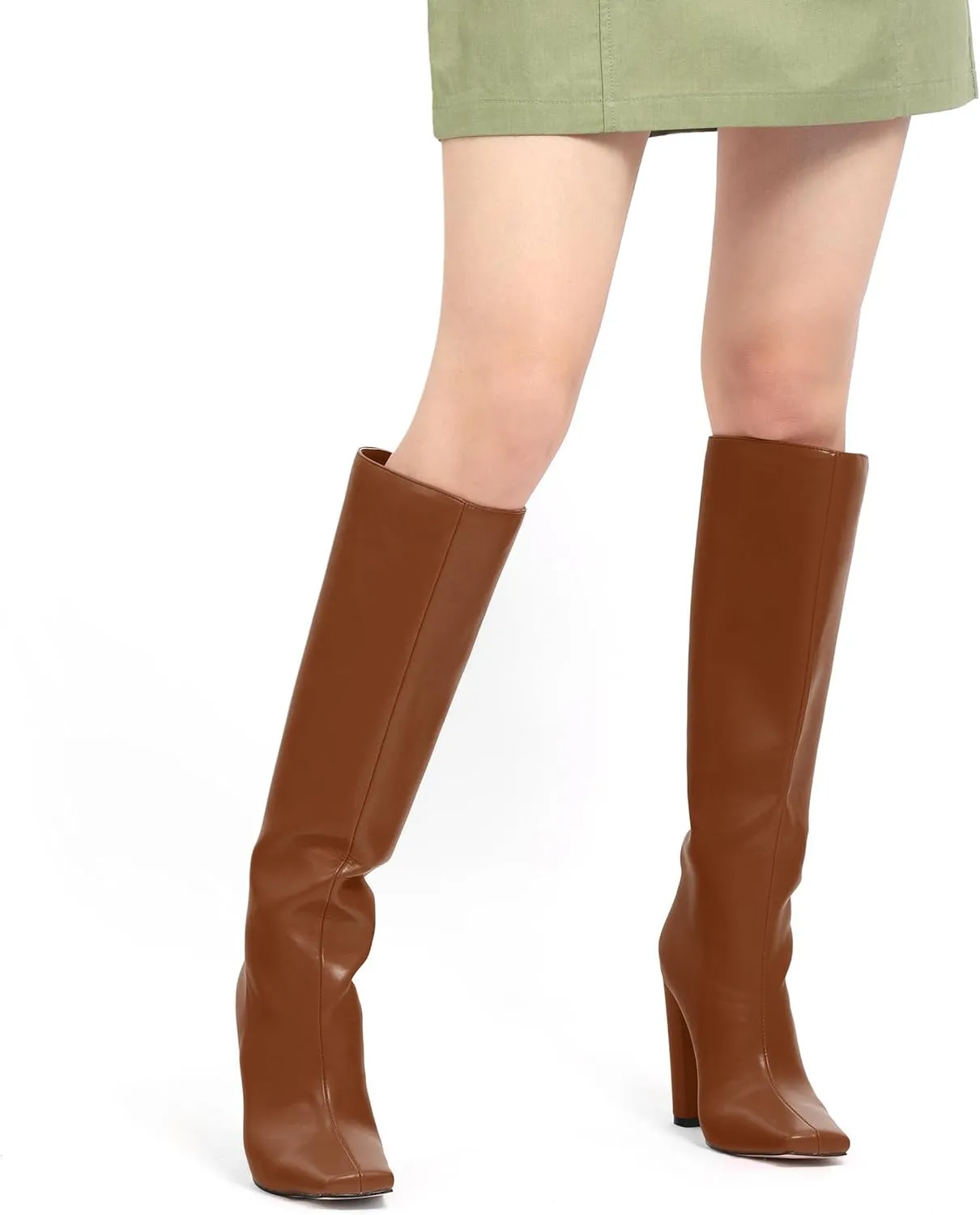 MODENCOCO Knee High Boots Women Chunky Block Heel Square Toe Dress Tall Boots for Women High Heel GoGo Long Boots Matte Fashion Sexy Casual Fall Winter